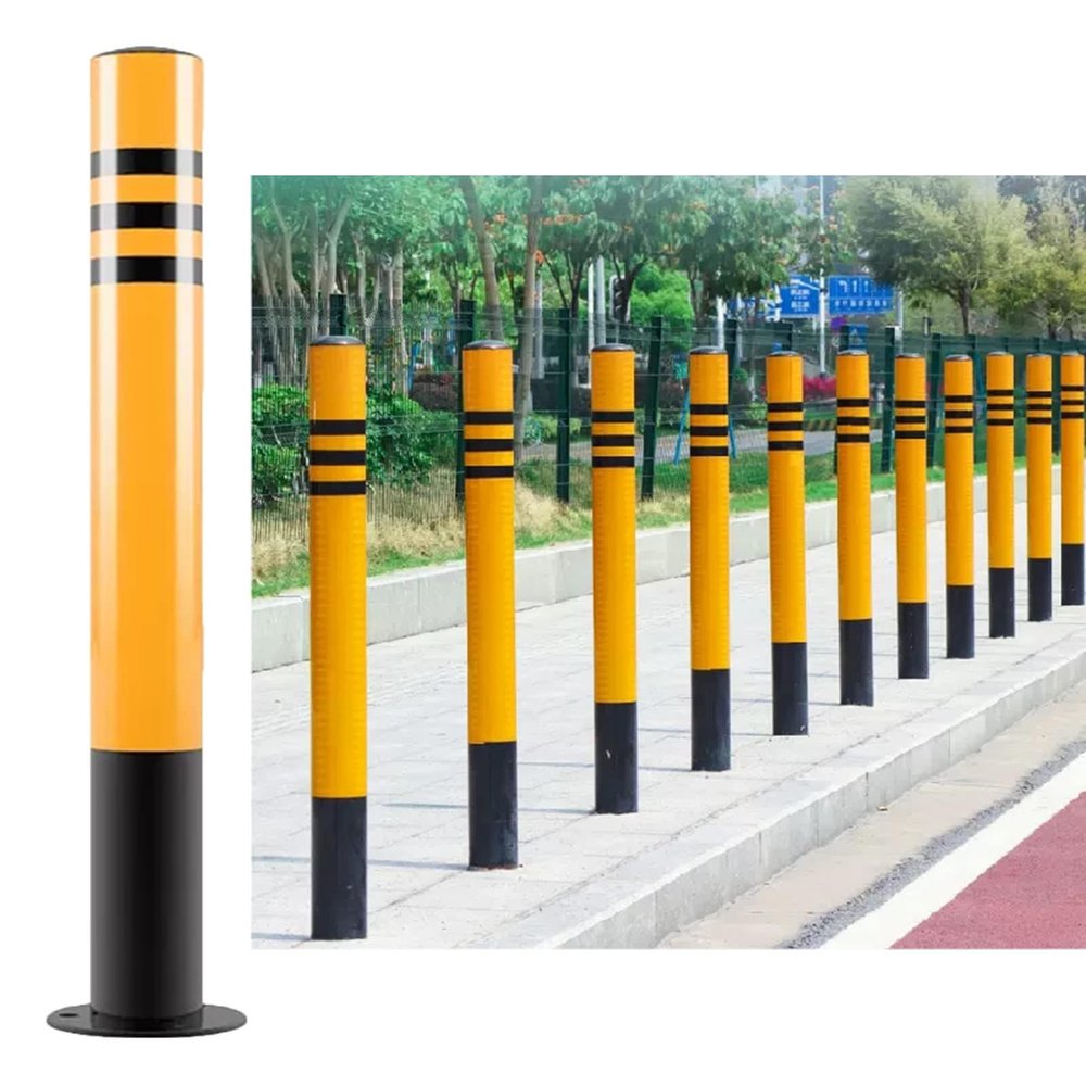 Steel Safety Parking Bollards, Yellow Powder-Coated, 120 cm, 2-Pack