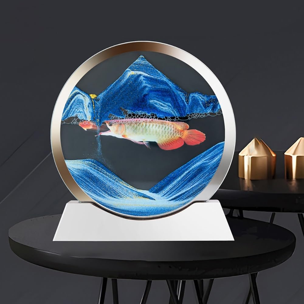 MYBSXKEOZ 3D Rotating Sand Art, 7.5-Inch, Blue Ocean, White Frame