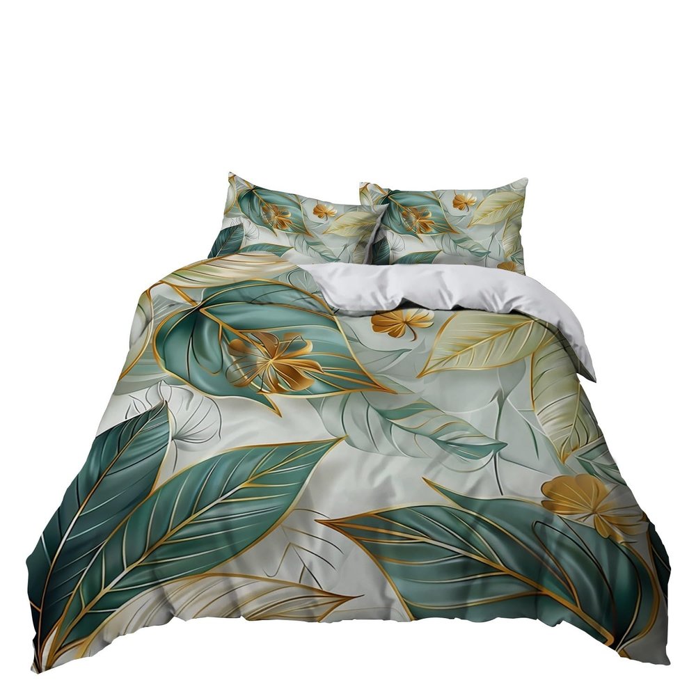Bedding Set 135x200 cm, Luxurious Gold Leaf Theme, Soft Microfiber