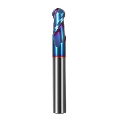 1 pc HRC65 Carbide Ball-Nose End Mill, 2-Flute, R0.5–R6, 50L/100L