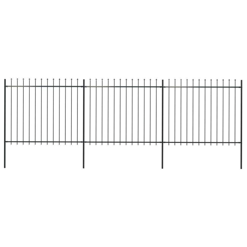 LAPOOH Garden Fence with Spear Points, Steel, 5.1 x 1.5 m, Black