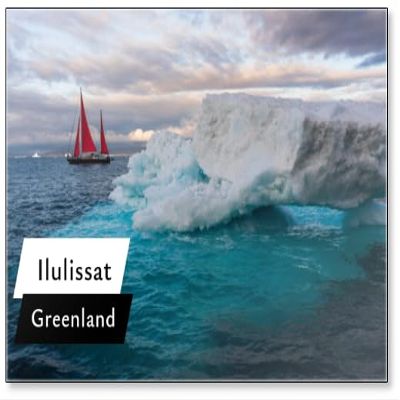 Refrigerator Magnet: Iceberg with Red Sailboat in Ilulissat, Greenland