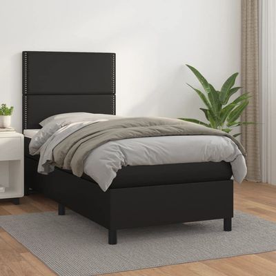 THOYTOUI Box Spring Bed with Mattress, Black Faux Leather, 90 x 190 cm