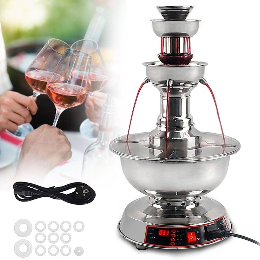DPLXQPP 3-Tier Wine Fountain Machine, 0–100°C Temperature-Controlled, Stainless Steel, 220V