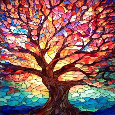 Stained-Glass Tree Paint by Numbers Kit, 40 x 60 cm