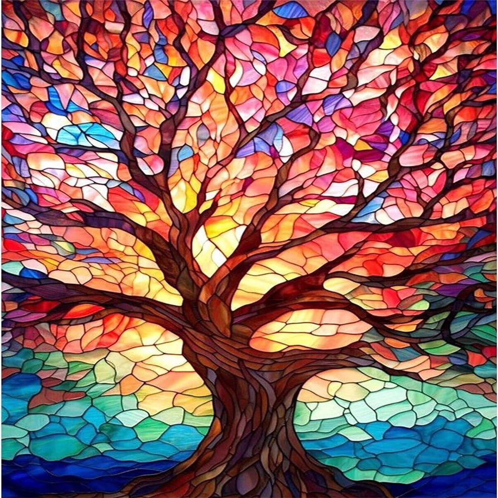 Stained-Glass Tree Paint by Numbers Kit, 40 x 60 cm