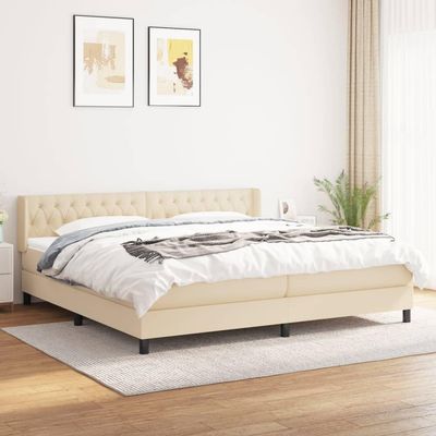 KTHLBRH Box Spring Bed with Mattress, Cream, 200 x 200 cm