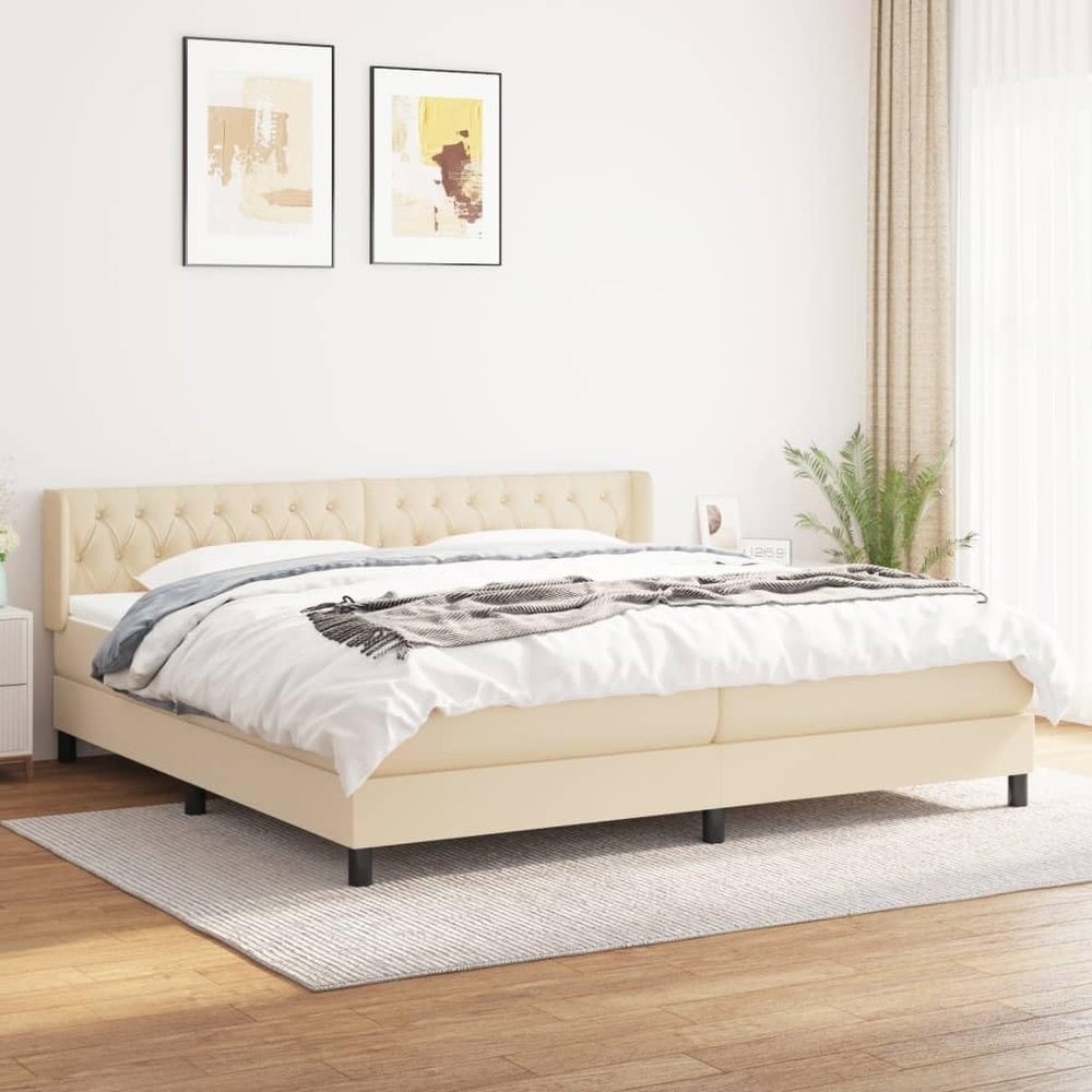 KTHLBRH Box Spring Bed with Mattress, Cream, 200 x 200 cm