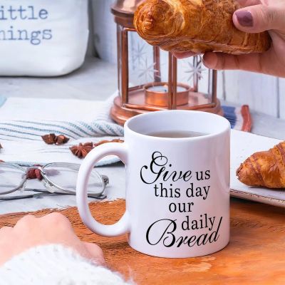 Coffee Mug with “Give Us This Day Our Daily Bread” Quote, 325 ml, Ceramic Gift Mug