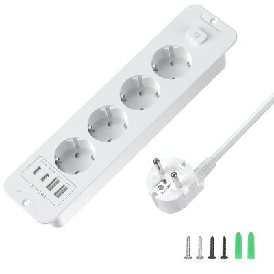 4-Outlet Retractable Desk Power Outlet with Switch, White