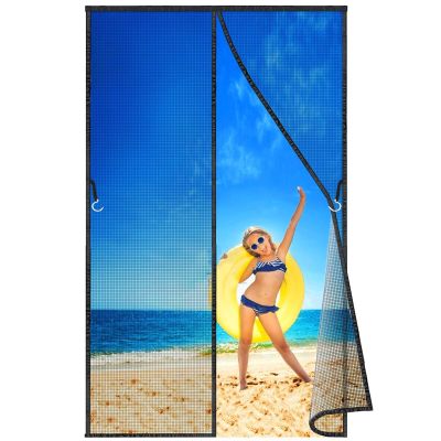 Magnetic Fly Screen Door 150 x 140 cm, Black, No-Drill Adhesive Installation