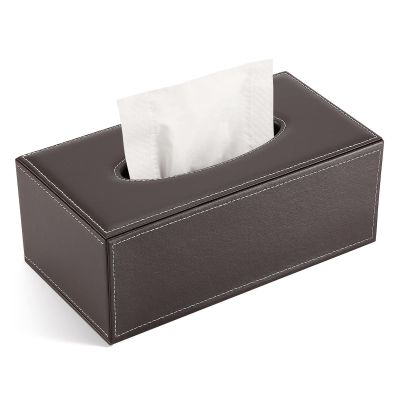 Aqxyedc PU Leather Tissue Box Cover for Home, Office or Car, Brown