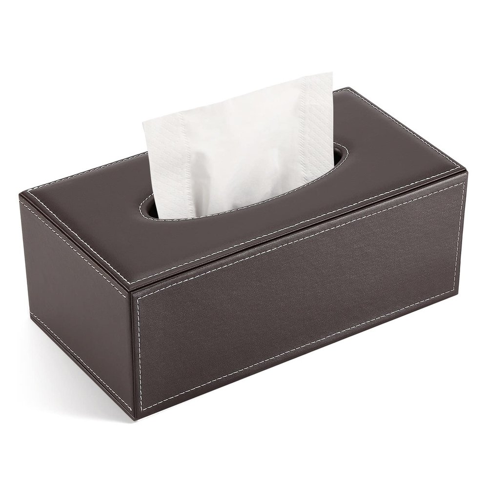 Aqxyedc PU Leather Tissue Box Cover for Home, Office or Car, Brown
