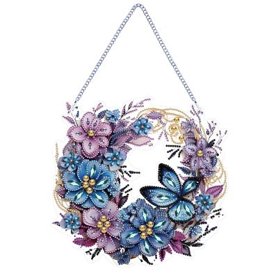 CXINLky DIY 5D Diamond Painting Butterfly Door Wreath Hanger with Chain, Flower-02
