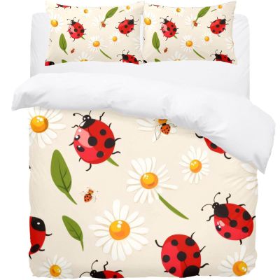 Ladybug Daisy Queen Duvet Cover Set, Microfiber