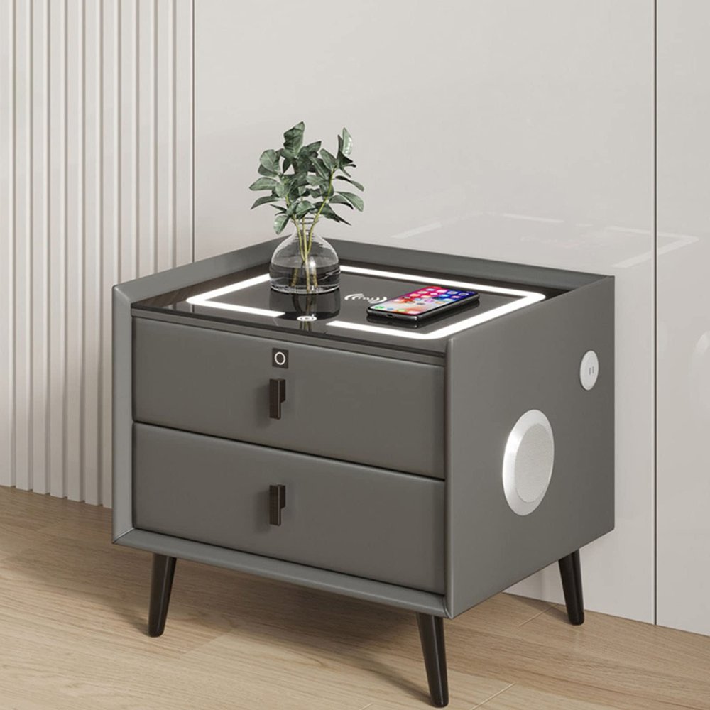 Smart Charging Nightstand with 3 Drawers, USB Ports and 3-Color LED Light, Pink