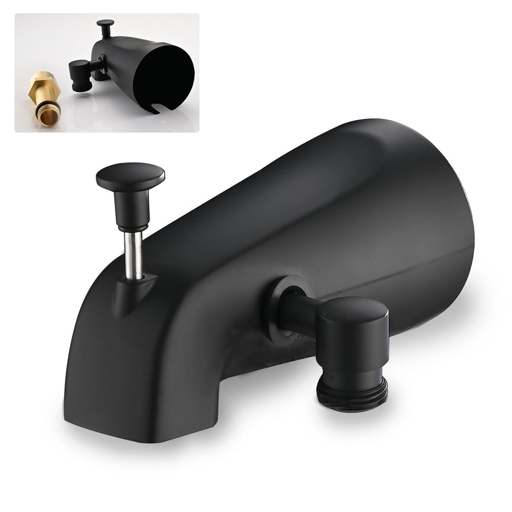 Matte Black Metal Tub Spout with Diverter, Fits 1/2-Inch or 3/4-Inch IPS