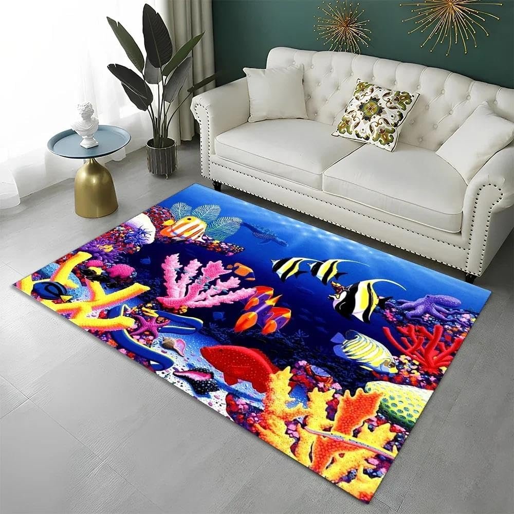 SHELOG Marine Fish and Coral Area Rug, Modern Art, Non-Slip