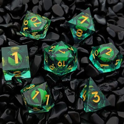 ORUZA 7-Piece Dragon Eye Polyhedral Resin Dice Set for D&D and RPGs