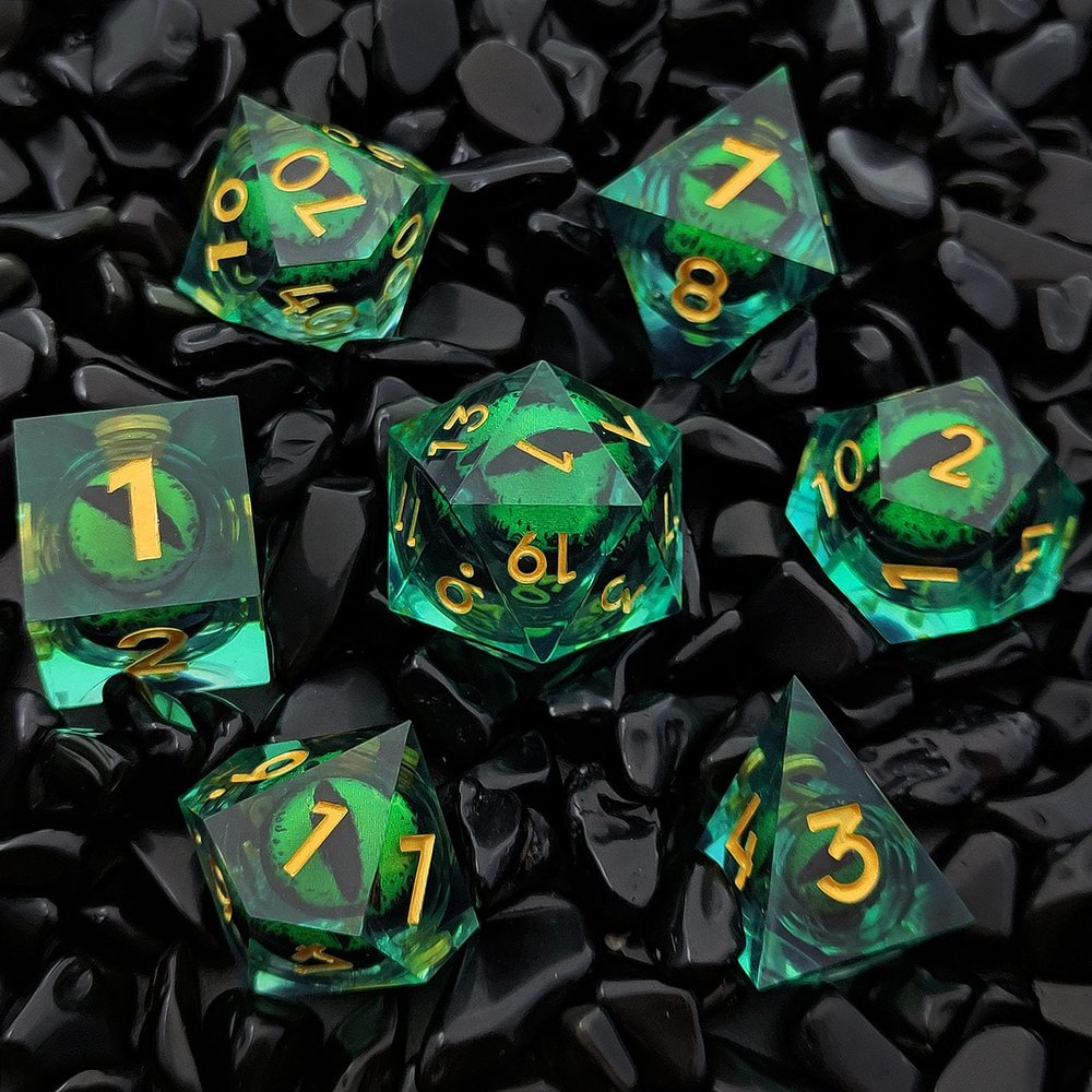 ORUZA 7-Piece Dragon Eye Polyhedral Resin Dice Set for D&D and RPGs