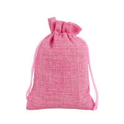 10-Pack Linen-Look Drawstring Bags, Pink, 7 x 9 cm