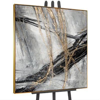 YS-Art Luxury Abstract Hand-Painted Acrylic Painting on Canvas with Golden Accents
