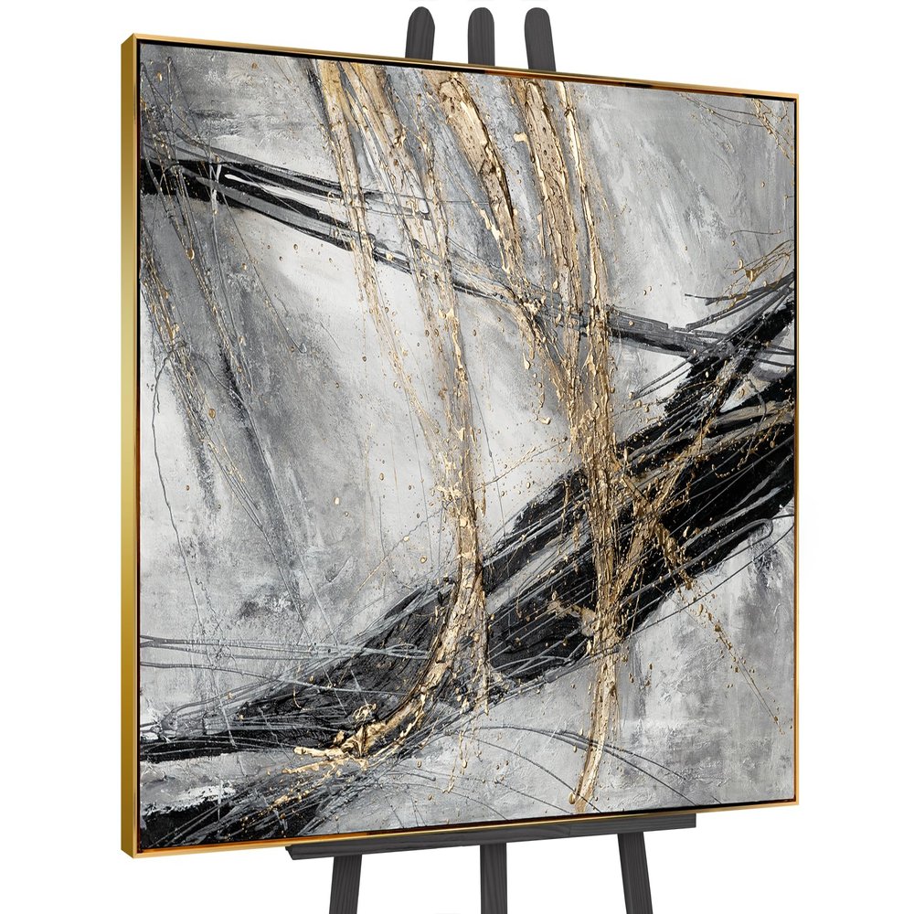 YS-Art Luxury Abstract Hand-Painted Acrylic Painting on Canvas with Golden Accents