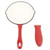 CDQL 16 cm Round Red Enameled Cast Iron Frying Pan with Rubber Handle Cover view 1