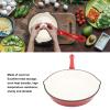 CDQL 16 cm Round Red Enameled Cast Iron Frying Pan with Rubber Handle Cover view 2