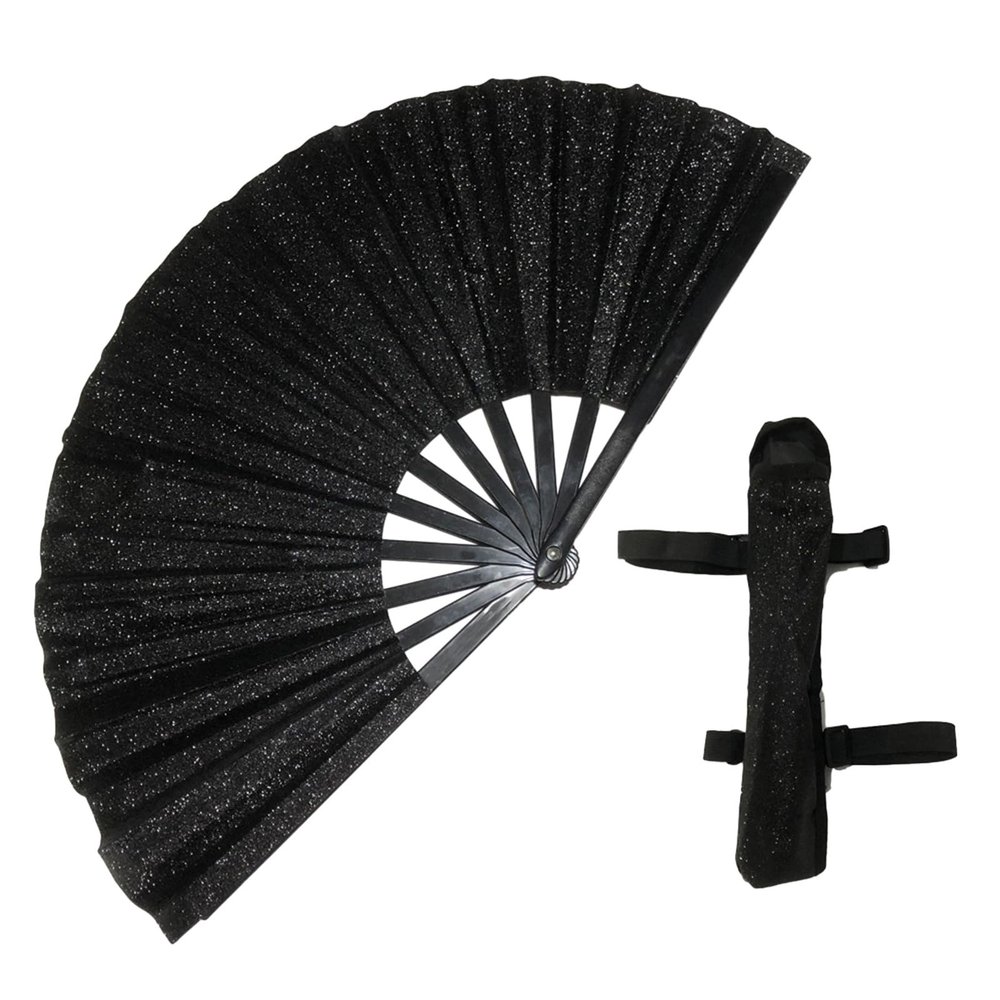 LUOFENG Glitter Folding Hand Fan with Storage Bag and Strap