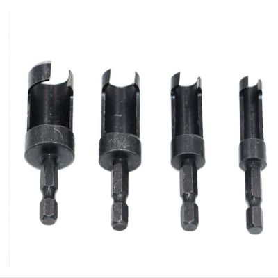 CCBFLA Cork Extraction Drill Bit Set with Hex Shank, 4-Piece Black Round Removal Bit Set