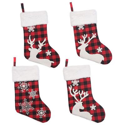 X-Institute Christmas Stockings, Snowflake, 45.7 cm, Large, Red and Black, 4-Pack