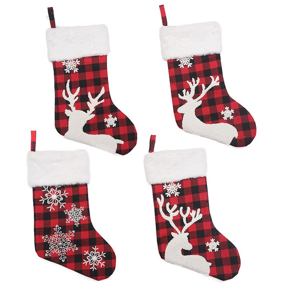 X-Institute Christmas Stockings, Snowflake, 45.7 cm, Large, Red and Black, 4-Pack