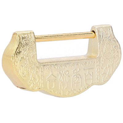 Decorative Brass Padlock, Ming-Qing Dynasty Style, Antique Chinese Carved Lock Set for Cabinets and Jewelry Boxes