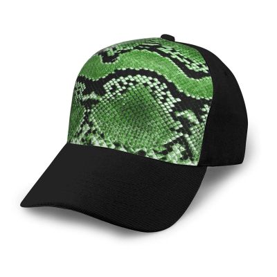 Zhengjia Unisex Baseball Cap with Snakeskin Pattern, Adjustable, Green and Black, One Size