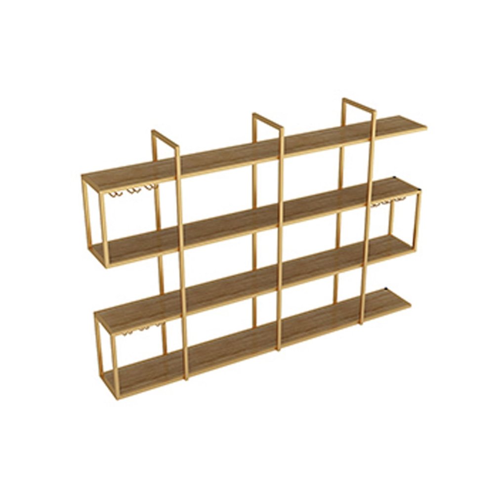 Floating Wall-Mounted Wine Rack with Iron Stand, Bar Storage Shelf, Gold