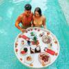 BOKNI Floating Pool Serving Tray, Woven Rattan, White view 2