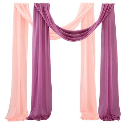 SYSUII 2-Piece 75 x 300 cm Chiffon Wedding Arch Curtain Backdrop, Pink, Purple and Light Pink