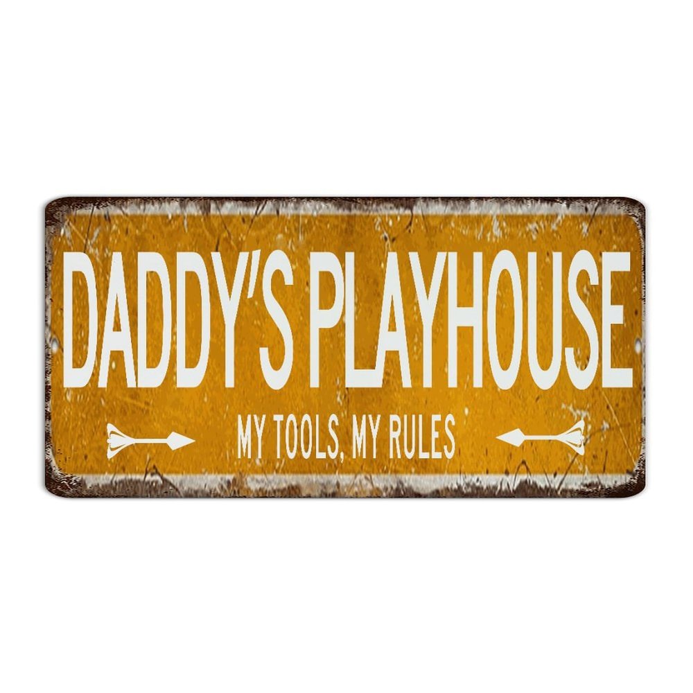 Hanging Metal Sign, “Daddy's Playhouse My Tools My Rules,” Personalized, for Garden, Happy Father's Day, Wall Decor, 15.2