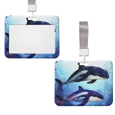 Plastic ID Badge Holder with Clear Window, Vertical Orca Whale Design