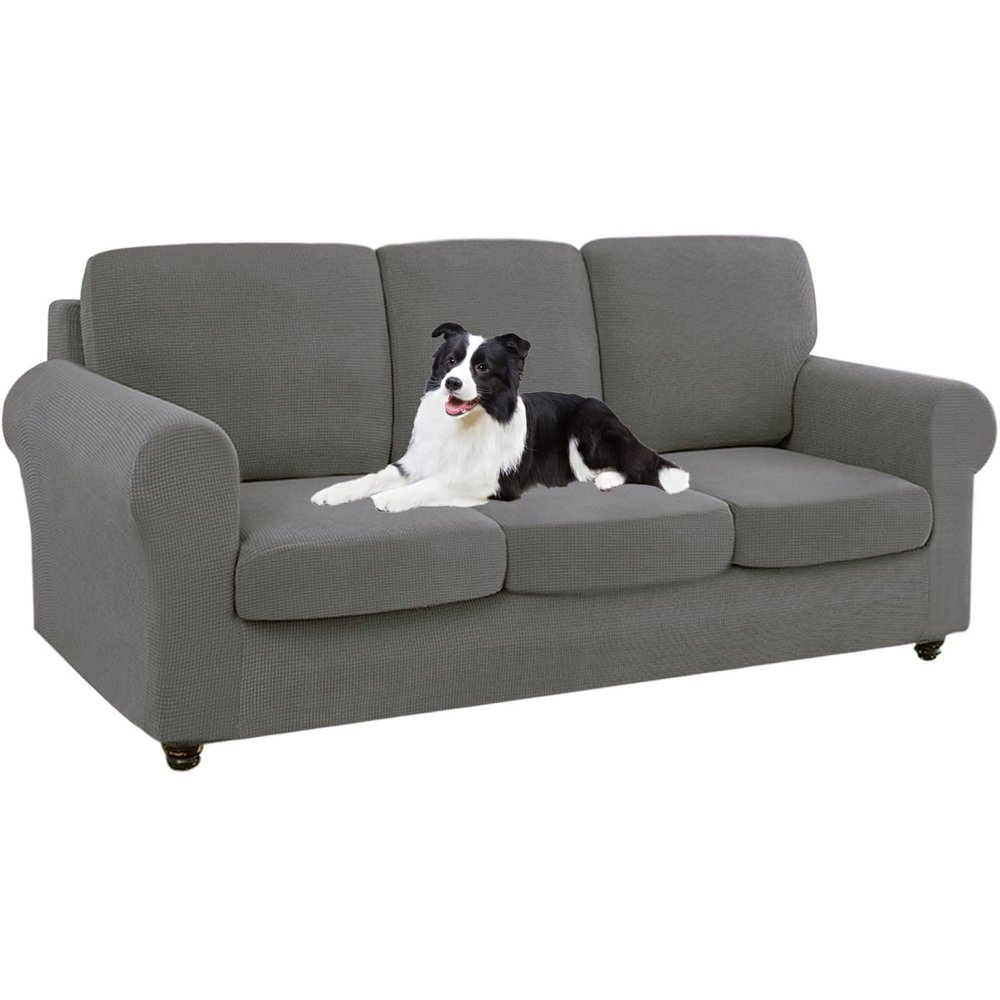 SYLC Ektorp Sofa Cover with Separate Cushion Covers, Stretch Jacquard, Mid-Gray