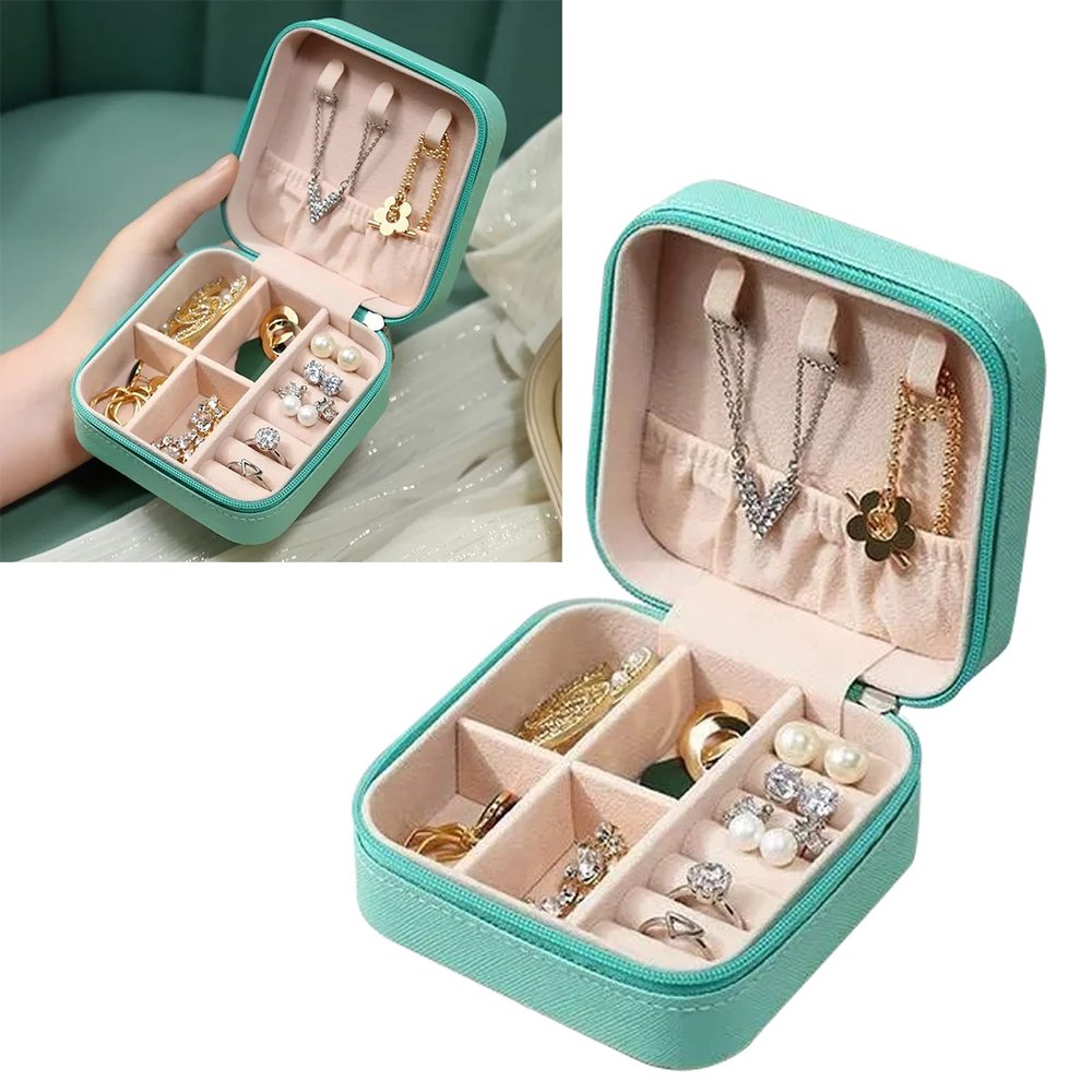 NSXAYIWE Mint Green Square PU Leather Jewelry Box