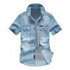 Duohropke Men's Short-Sleeve Denim Shirt, Button-Down, Slim Fit, Blue Vintage Western Shirt with Pockets view 1