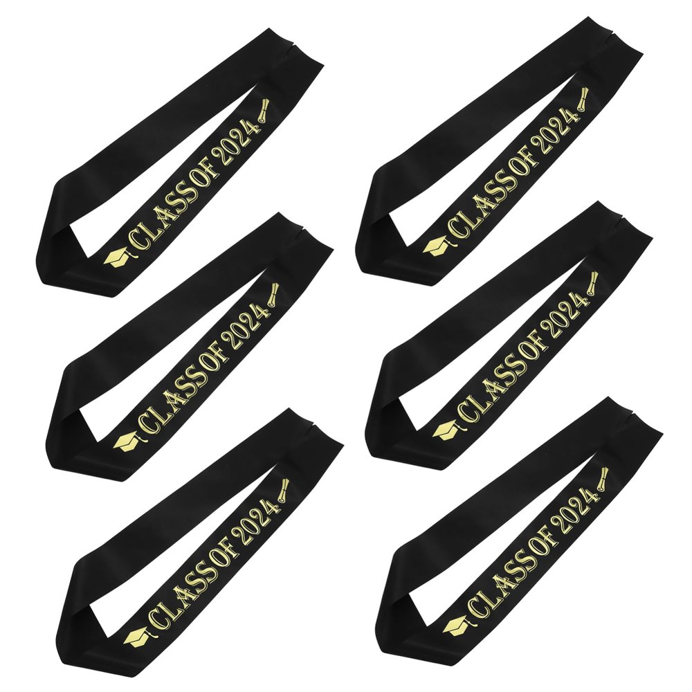 LABRIMP 12-Piece Black Graduation Sashes with Gold Lettering