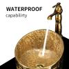 Luxury Gold Pedestal Bathroom Sink with Faucet, Drain & Mirror view 4