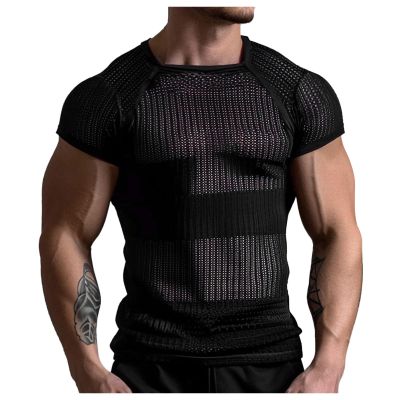 Men's Transparent Short-Sleeve Mesh T-Shirt with Crew Neck