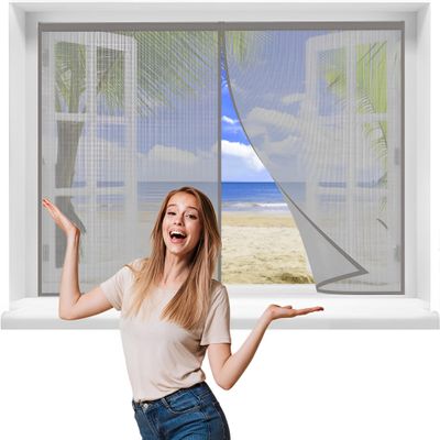Magnetic Insect Screen Curtain for Windows, 50 x 135 cm, Gray