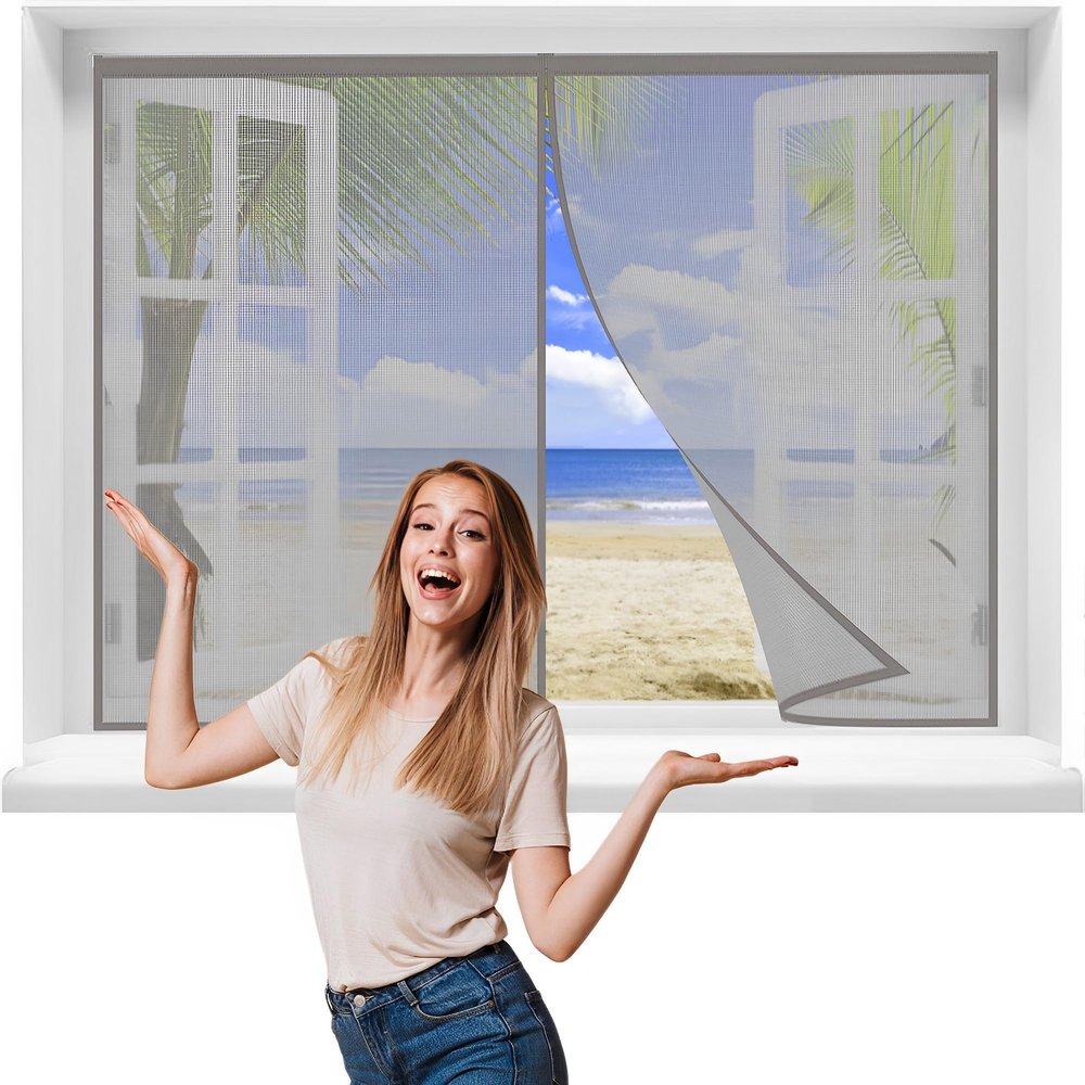 Magnetic Insect Screen Curtain for Windows, 50 x 135 cm, Gray