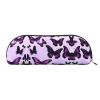 HJLUUFT Purple Butterflies Leather Half-Round Portable Pencil Case and Makeup Bag view 1