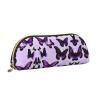 HJLUUFT Purple Butterflies Leather Half-Round Portable Pencil Case and Makeup Bag view 2